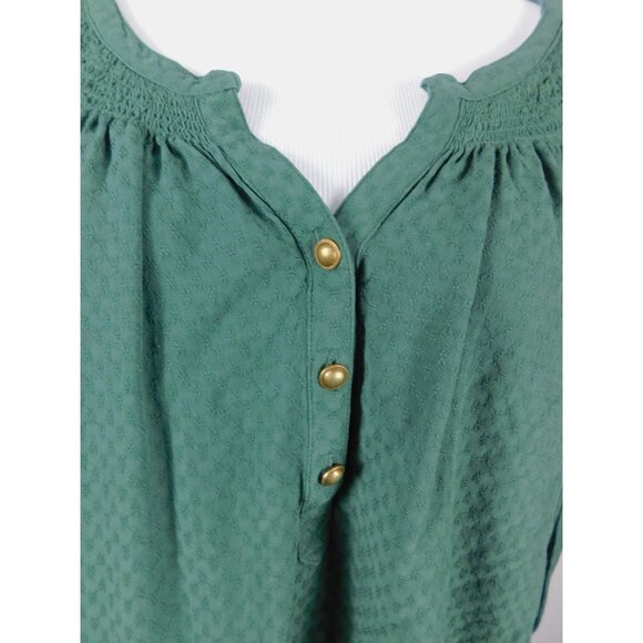 Dressbarn Shirt Womens 3X Green Smocked Henley Peasant Boho Rayon Long Sleeve - Picture 3 of 12